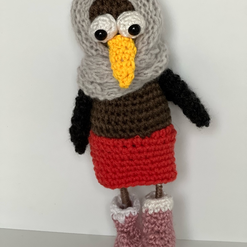 Handmade Crochet Bird Toy - Red, Brown, Gray, Black, Pink